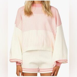 Striped Crewneck Knit Sweater Shorts Set